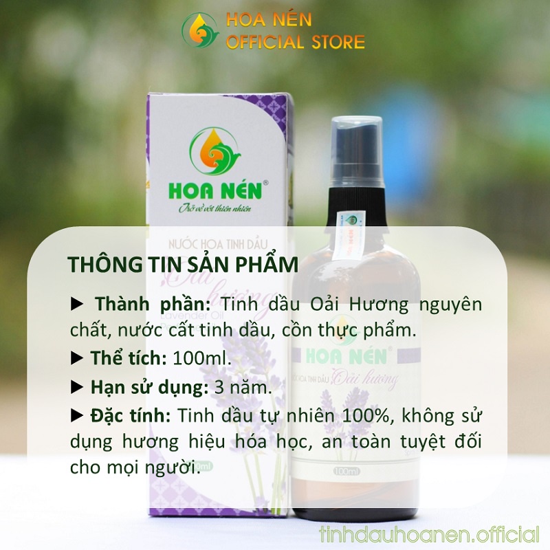 Tinh dầu oải hương Hoa Nén 100ml dạng xịt phòng - Giúp khử mùi, diệt khuẩn, xua đuỗi côn trùng hiệu quả và an toàn