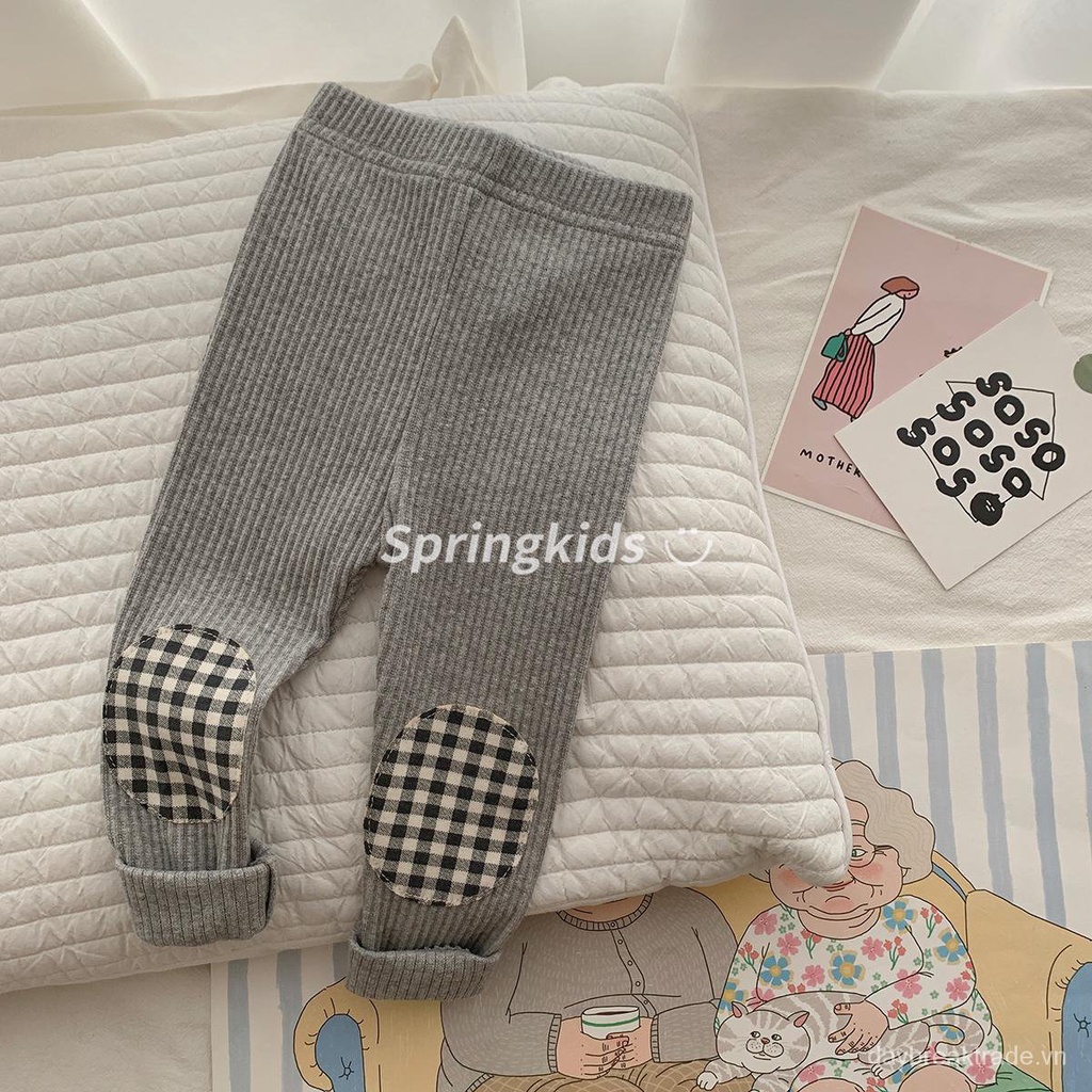 Quần legging họa tiết kẻ ô màu tương phản thời trang xuân thu cho bé