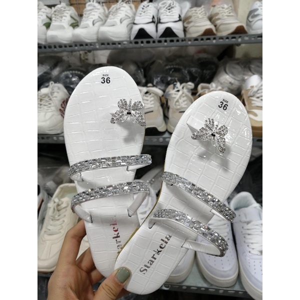 Dép lê lép nữ đế bằng đính đá quai chéo kẹp ngón hình bướm rẻ đẹp thời trang