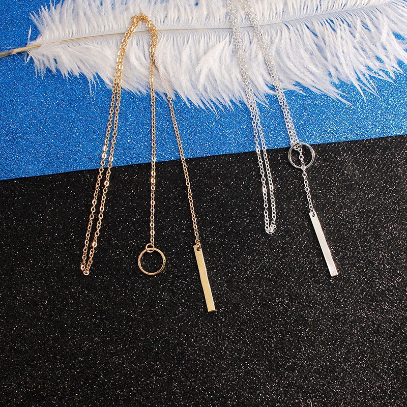 Vòng Cổ Bạc đơn giản hình tròn phối thanh chữ nhật dây xích dài cá tính dành cho nữ | BigBuy360 - bigbuy360.vn