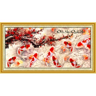 Tranh đính đá cửu ngư quần hội df205 128x65cm