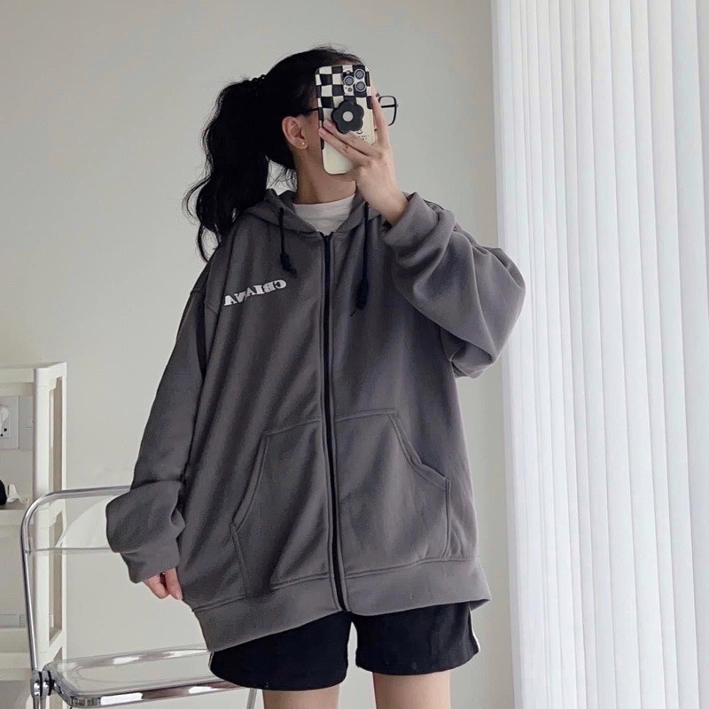 Áo khoác nỉ có mũ trùm đầu in chữ nổi nhiều màu, áo khoác hoodie màu xám form rộng unisex hot trend
