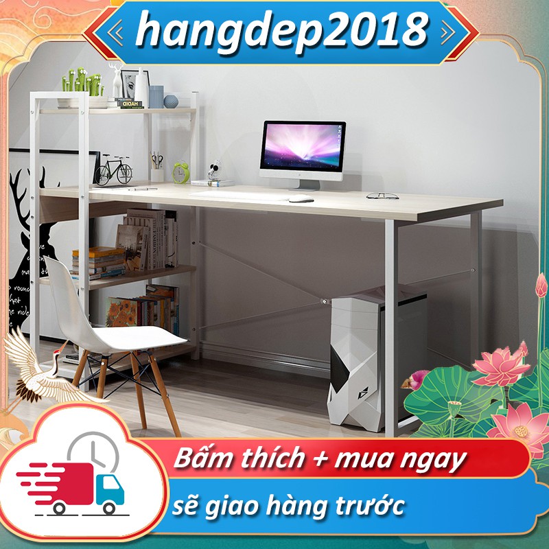 Bàn làm việc bàn học bàn máy tính kết hợp kệ sách kệ để đồ khung sắt tiện lợi tiết kiệm diện tích - FU94