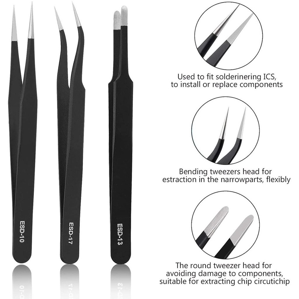 Set 10 Nhíp Đầu Cong Chống Tĩnh Điện Đa Năng