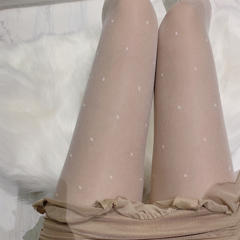 Xiangbao Quần Tất Lụa Trong Suốt Họa Tiết Chấm Bi Nhỏ Màu Trơn Phong Cách Harajuku Lolita Cổ Điển Cho Nữ Pat