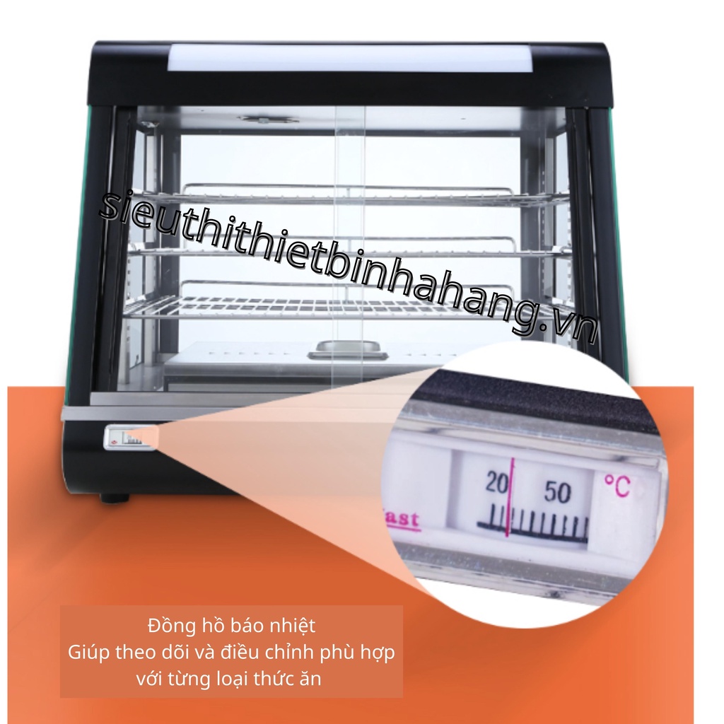 Tủ giữ nóng trưng bày thực phẩm loại 3 khay kính vuông BV 601 - Bảo hành 12 tháng