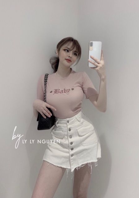 Quần jean giả váy khuy giữa nắp tui hàng QCL1