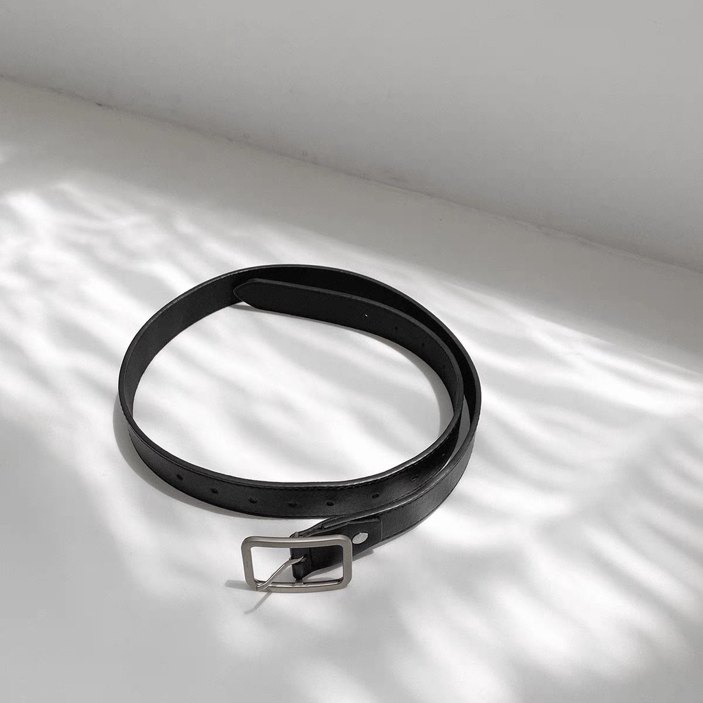 Thắt lưng unisex mặt chữ nhật BROO màu đen phong cách basic, dây nịt da pu bản 2.8cm đơn giản cho nam nữ