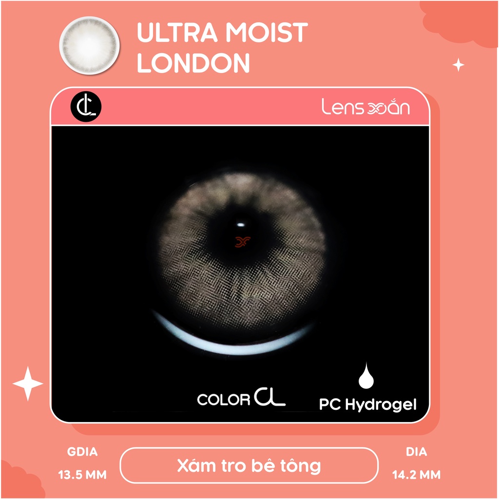 KÍNH ÁP TRÒNG CAO CẤP SIESTA ULTRA MOIST LONDON CỦA COLORCL (PC HYDROGEL LENS) : LENS XÁM ÁNH BẠC PHA BÊ TÔNG| LENS XOẮN