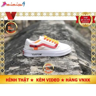 ⚡Giá rẻ⚡  Giày Customs màu Trắng vạch đỏ