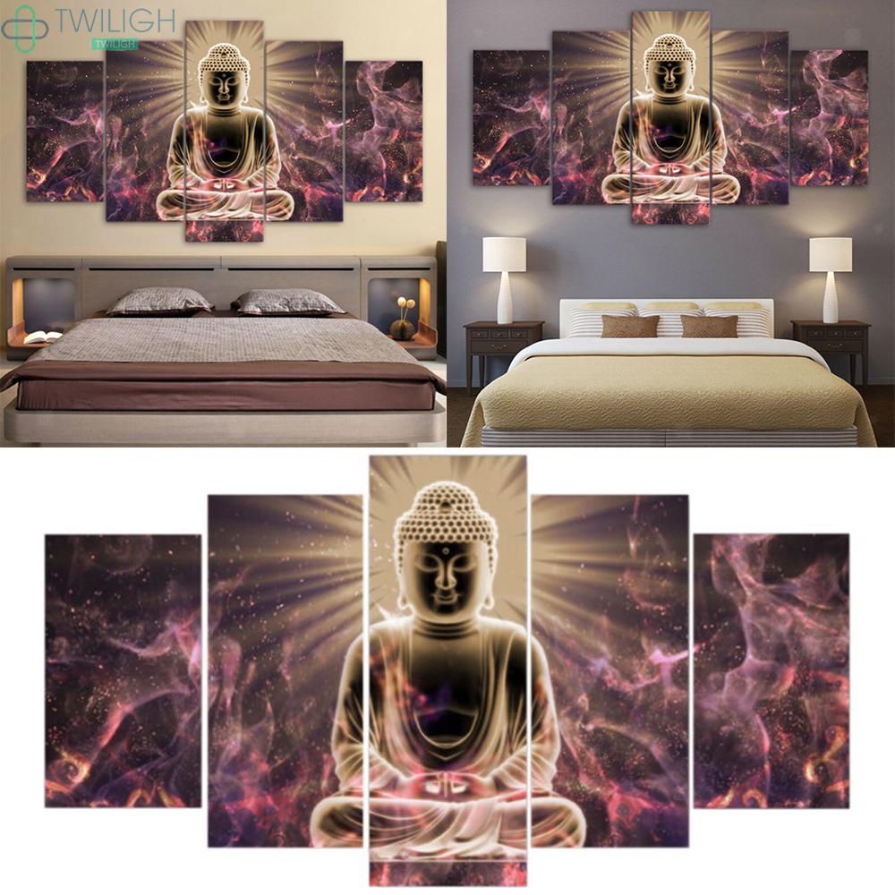 Canvas Print Parents Buddha Light No Frame Oil Painting Art Wall Framless Living room Gift 5 Pcs Flowers Modern