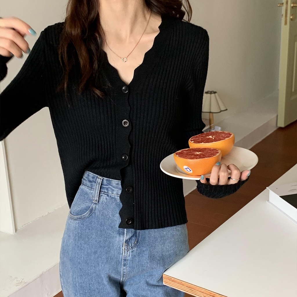 Áo khoác cardigan cổ tim phong cách Hàn Quốc dành cho nữ