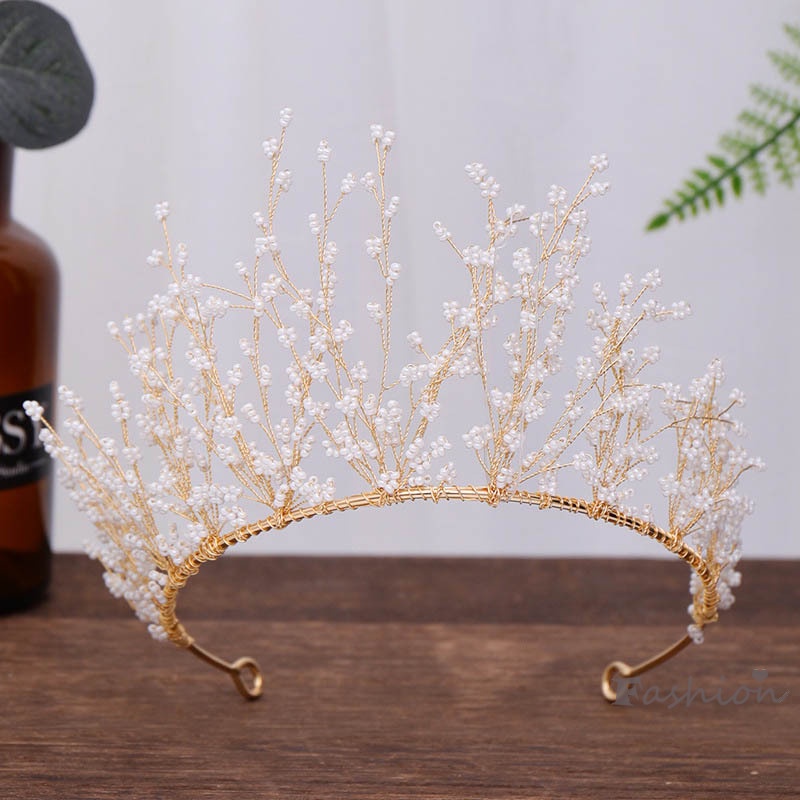 Đôi Khuyên Tai Dáng Dài Đính Ngọc Trai Và Vương Miện Xinh Xắn Cho Cô Dâu