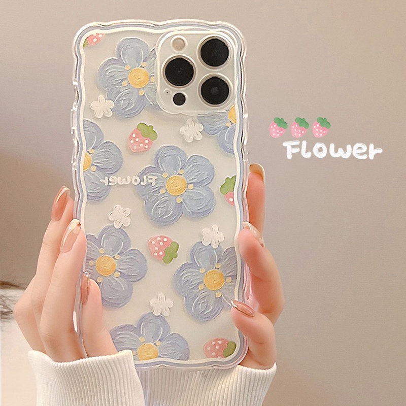 Ốp Điện Thoại TPU Mềm Trong Suốt Chống Rơi Họa Tiết Hoa Xanh Dương Cho Compatible for iPhone 7/8plus X/Xs 11 11pro max 12 12pro max 13