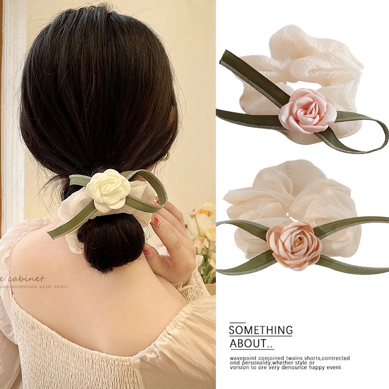 Dây Buộc Tóc Đính Hoa Trà Xinh Xắn Cho Nữ