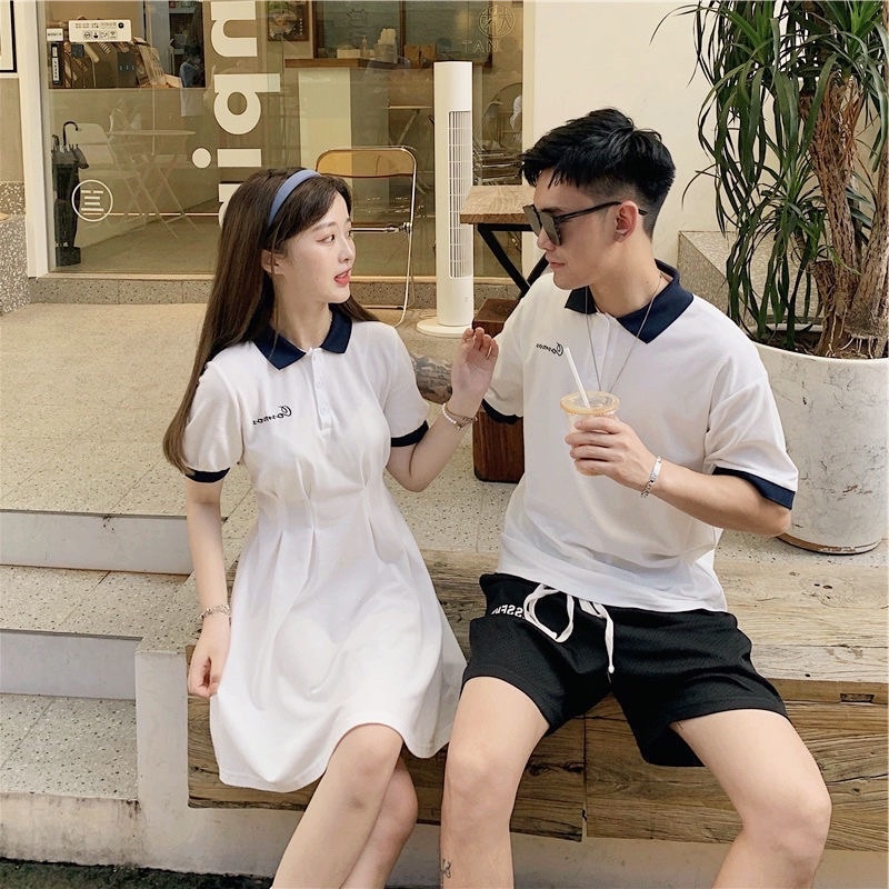 Đồ đôi xuân hè 2022 áo polo thêu chữ chất mềm mịn hàng QUẢNG CHÂU