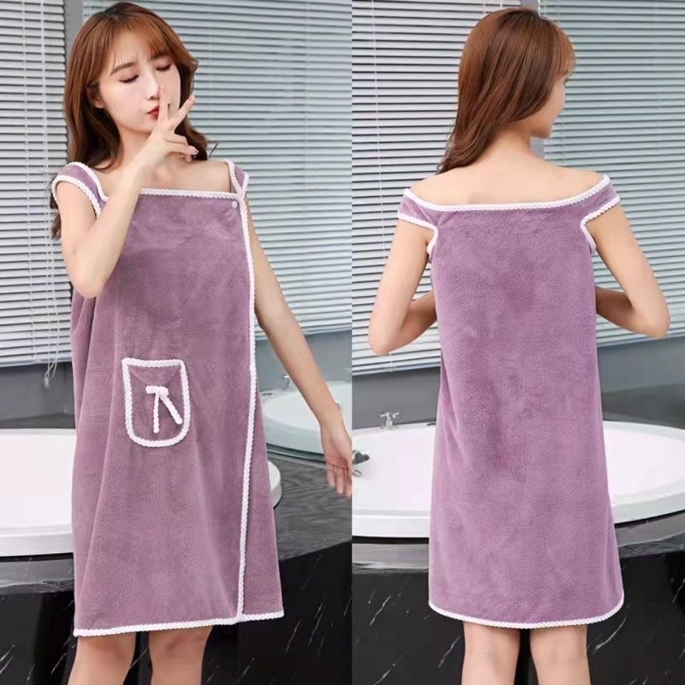 Khăn Tắm Kiêm Áo Choàng Tắm Cho Nữ Hình Hoạt Hình Dễ Thương Chất Liệu Siêu Thấm Hút Nước