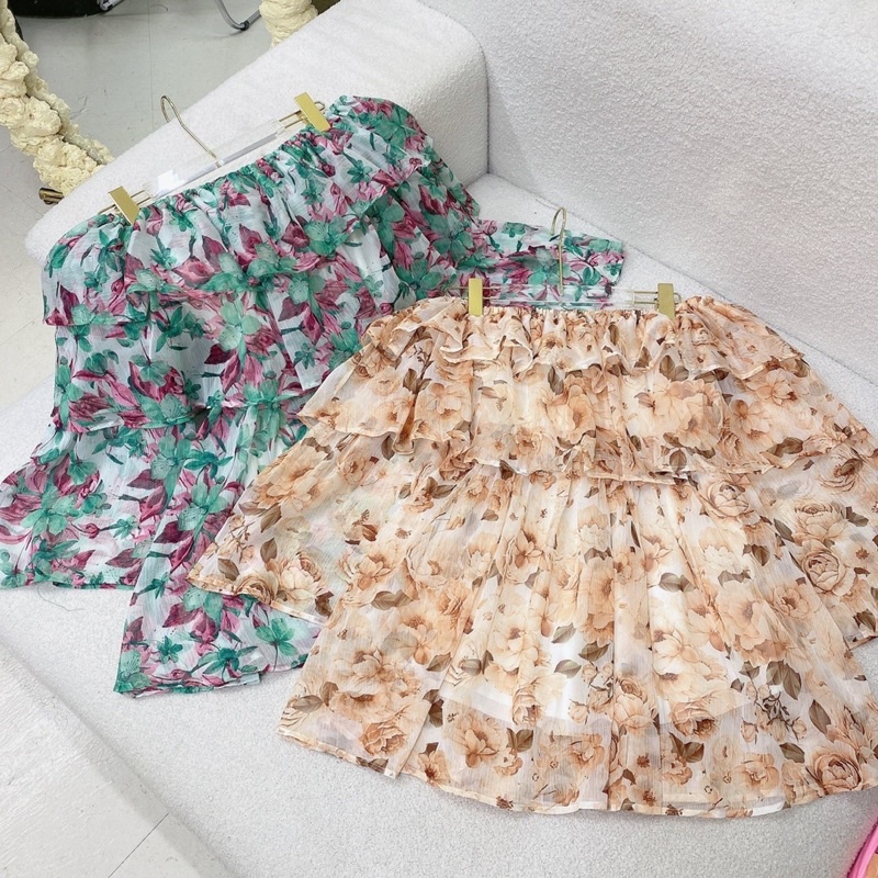 Váy Nữ Hoa Nhí Xanh Ngọc Trễ Vai,Đầm Nữ, Đi Biển, Đi Chơi Chất Liệu Voan Lụa Váy 2 Lớp  Váy Nữ Hoa Nhí Trễ Vai