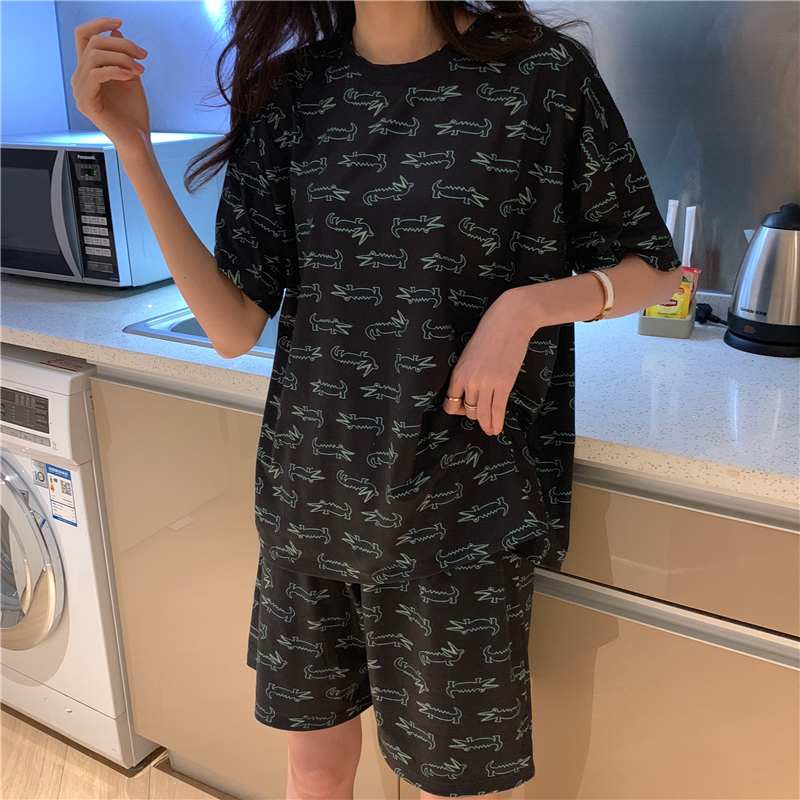 Bộ Đồ Ngủ Cotton Ngắn Tay In Họa Tiết Dễ Thương Cho Nữ