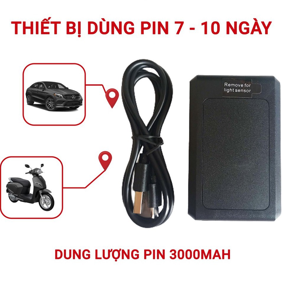 phụ xe Định Vị Xe Máy, Ô Tô Không Dây VC9 Mini PIN 7 - 10 ngày 3000mAH (Miễn phí App năm đầu tiên) - Sim Data 4G + App