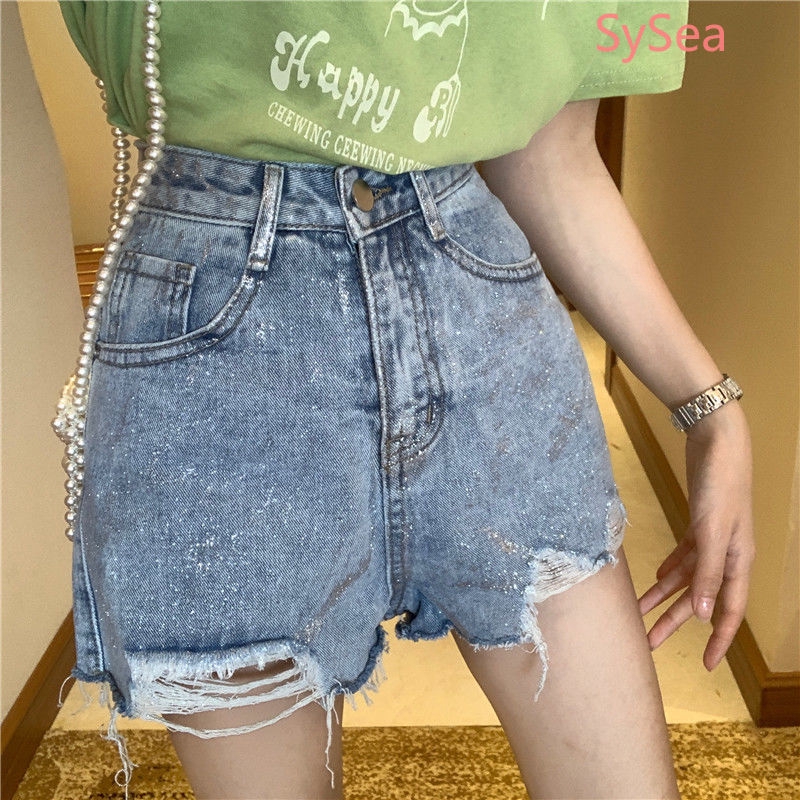 Quần short Denim lưng cao thời trang nữ cá tính