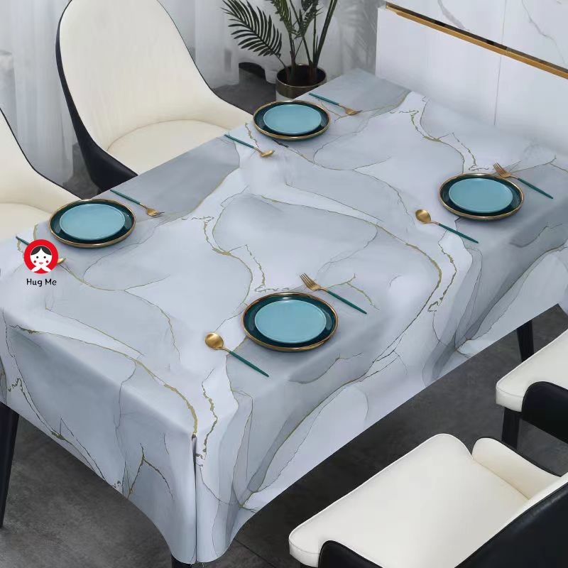 Khăn Trải Bàn Bằng Da Dày Dặn Chống Nước Chống Dầu Họa Tiết Vân Đá Hình Chữ Nhật