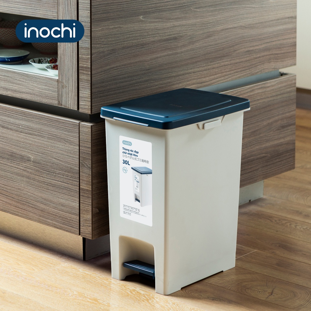 Thùng Rác Nhựa Đạp Chân INOCHI 30 Lít Nắp Đậy Chữ Nhật, Làm Sọt Rác Cho Văn Phòng, Trong Nhà, Ngoài Trời