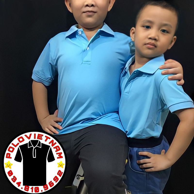 Áo polo Việt Nam trẻ em cổ trụ màu Xanh Thiên Thanh  - không xù lông, không ra màu, co giãn thoáng mát ,thấm hút mồ hôi