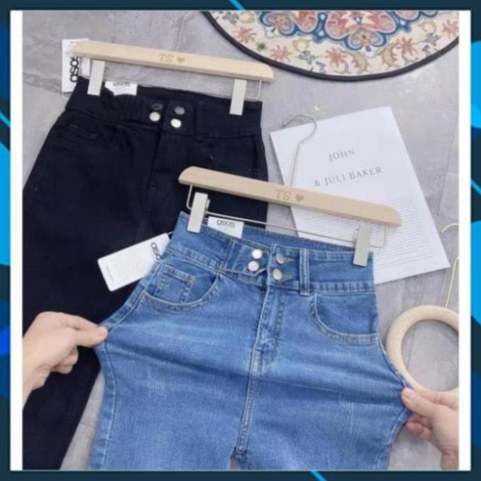 Quần bò cạp cao 4 khuy jean cạp khóa vải bò co giãn tôn dáng