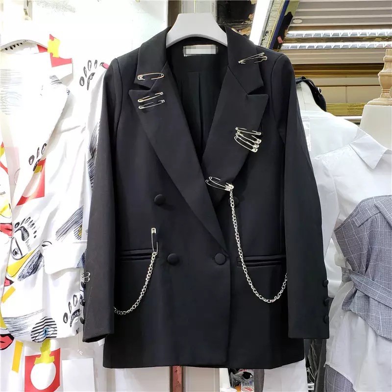 ÁO KHOÁC BLAZER VEST UNISEX  MẪU MỚI.T-A-N phong cách hàn AV01 màu đen tặng kèm