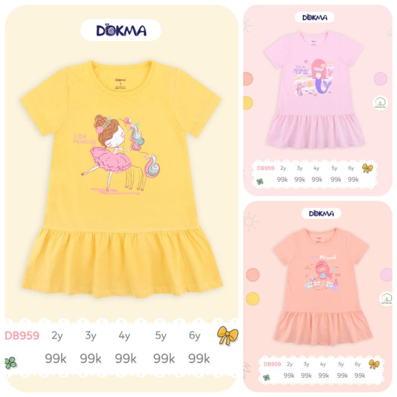 (3 tuổi) Váy đầm bé gái Dokma - 100% cotton hữu cơ mềm mát (DB959)