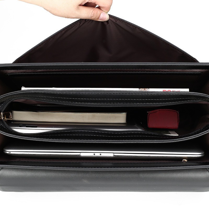 túi máy tính xách tay cho nữ Túi xách cặp da giáo viên đựng laptop 14 inch da bò công sở T21 khóa số (Nâu-Đen) | BigBuy360 - bigbuy360.vn