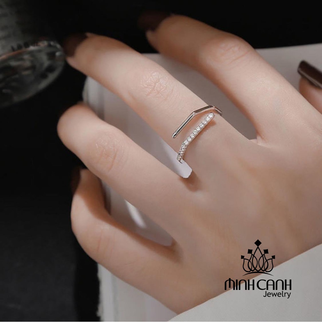 Nhẫn Bạc Nữ Cá Tính Đính Đá Dáng Hở Freesize Minh Canh Jewelry