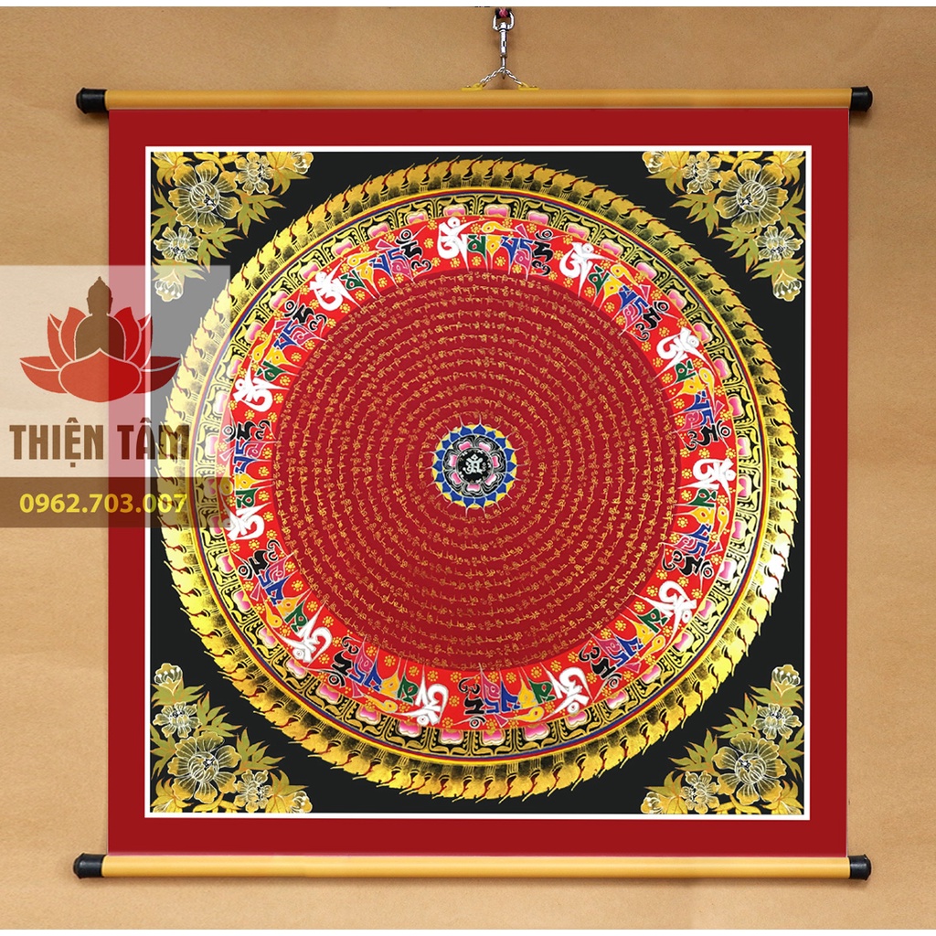 Tranh Chú Lăng Nghiêm Mandala treo tường bằng vải phủ bóng cao cấp, dày dặn