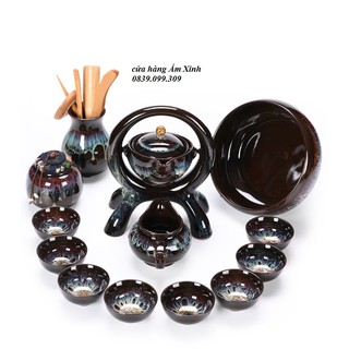 Bộ ấm chén pha trà men thiên mục Lông thỏ hỏa biến