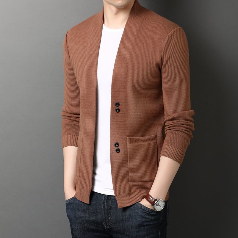 Áo Khoác Cardigan Nam Dài Tay Cổ Bẻ Thời Trang