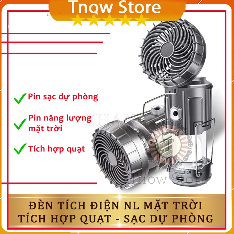 Đèn bão LED Năng Lượng Mặt Trời Đa Năng 3 Trong 1 tích hợp quạt, đèn pin, sạc điện thoại tiện lợi