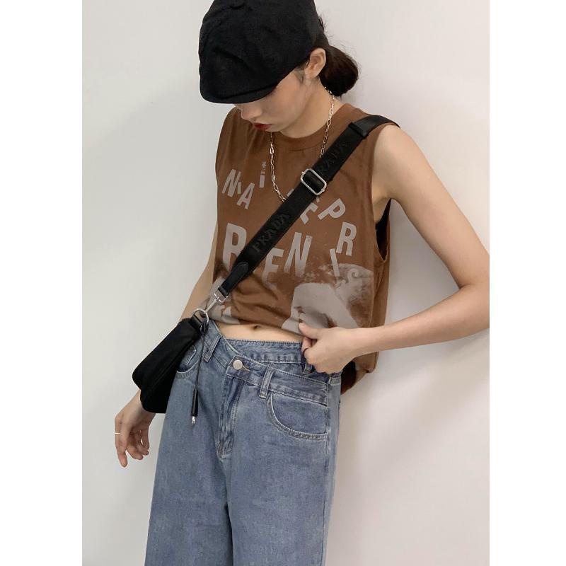 COZOK Áo Tank Top Thể Thao Sát Nách Dáng Rộng In Chữ Cá Tính