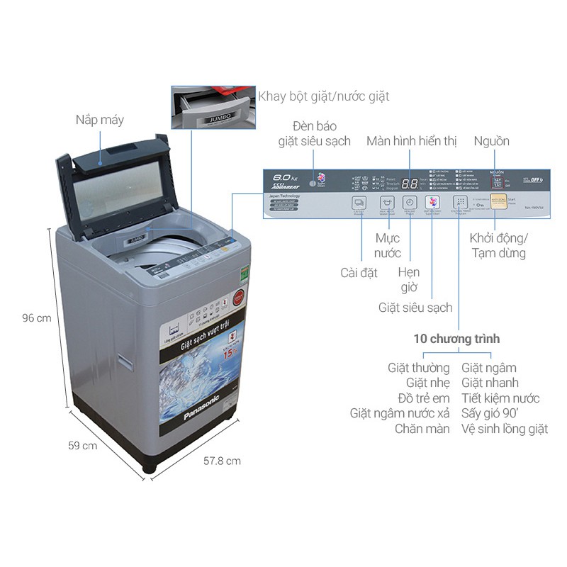 Máy giặt Panasonic 8 kg NA-F80VS9