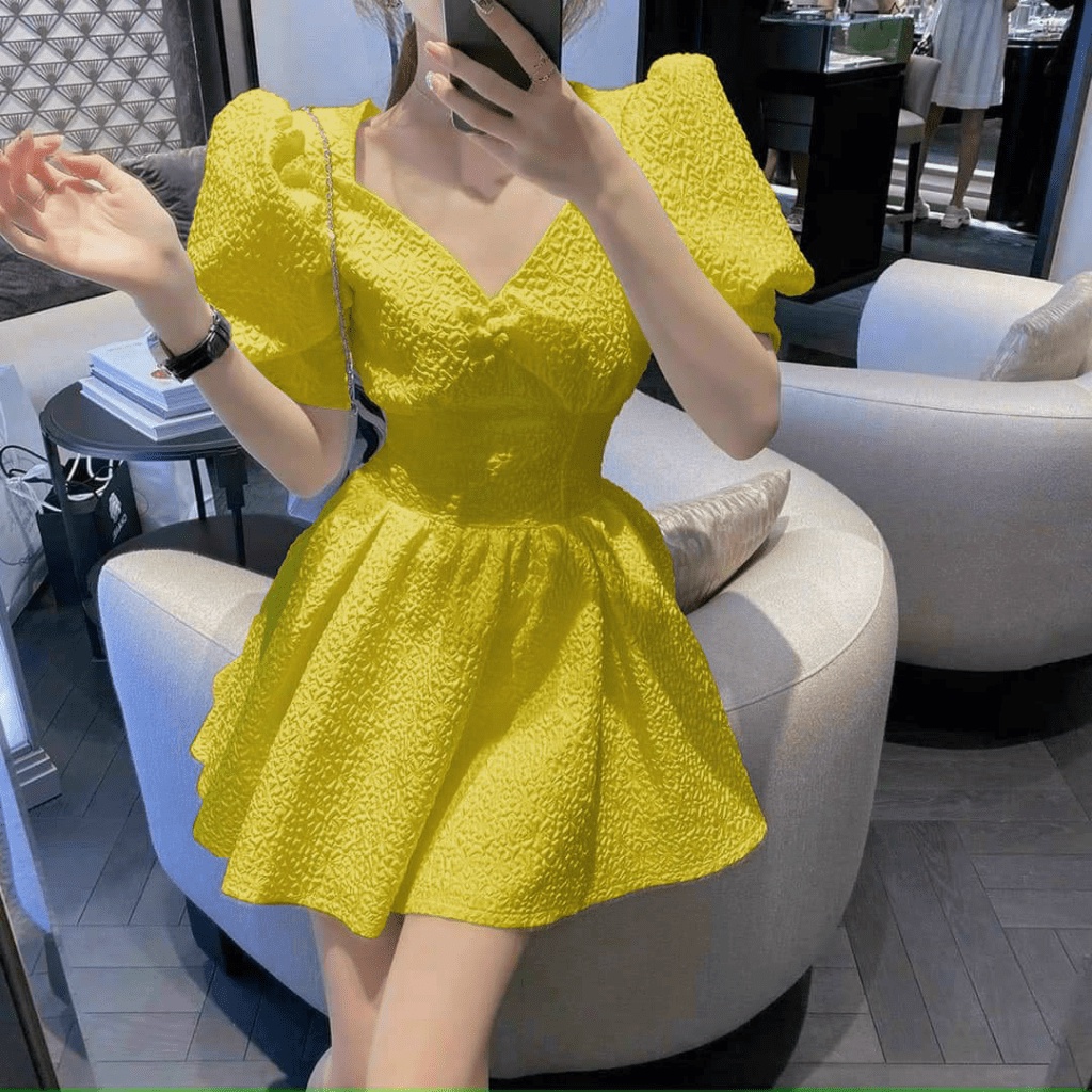 (MẪU MỚI) ĐẦM XÒE GẤM XỐP TAY BỒNG KÈM QUẦN CỰC HOT SANG CHẢNH PU HHP