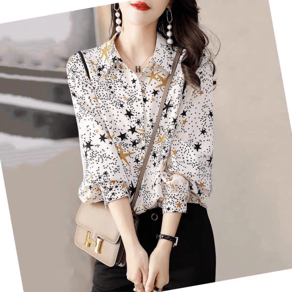 Áo Sơ Mi Nữ  Họa Tiết Ngôi Sao Xinh Lung Linh Chất Liệu Cao Cấp Sành Điệu THời TRAng