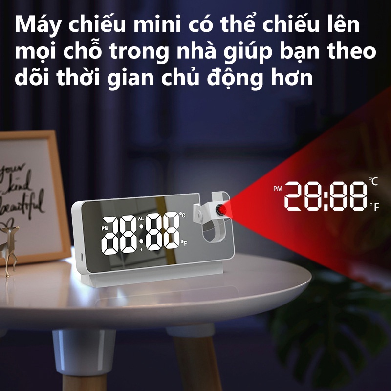 Đồng hồ để bàn led báo thức, hiển thị thời gian, nhiệt độ, hẹn giờ tích hợp máy chiếu mini