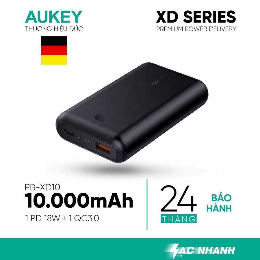 Sạc Dự Phòng Aukey PB-XD10 10050mAh, Sạc Nhanh QC 3.0, Sạc Nhanh PD 18W - Hàng Chính Hãng