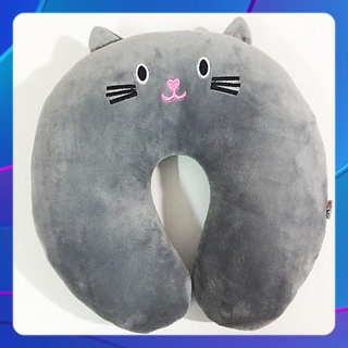 Gối cổ mặt mèo xám, Gối cổ chữ U, Gối cổ văn phòng, cao cấp siêu mềm mịn
