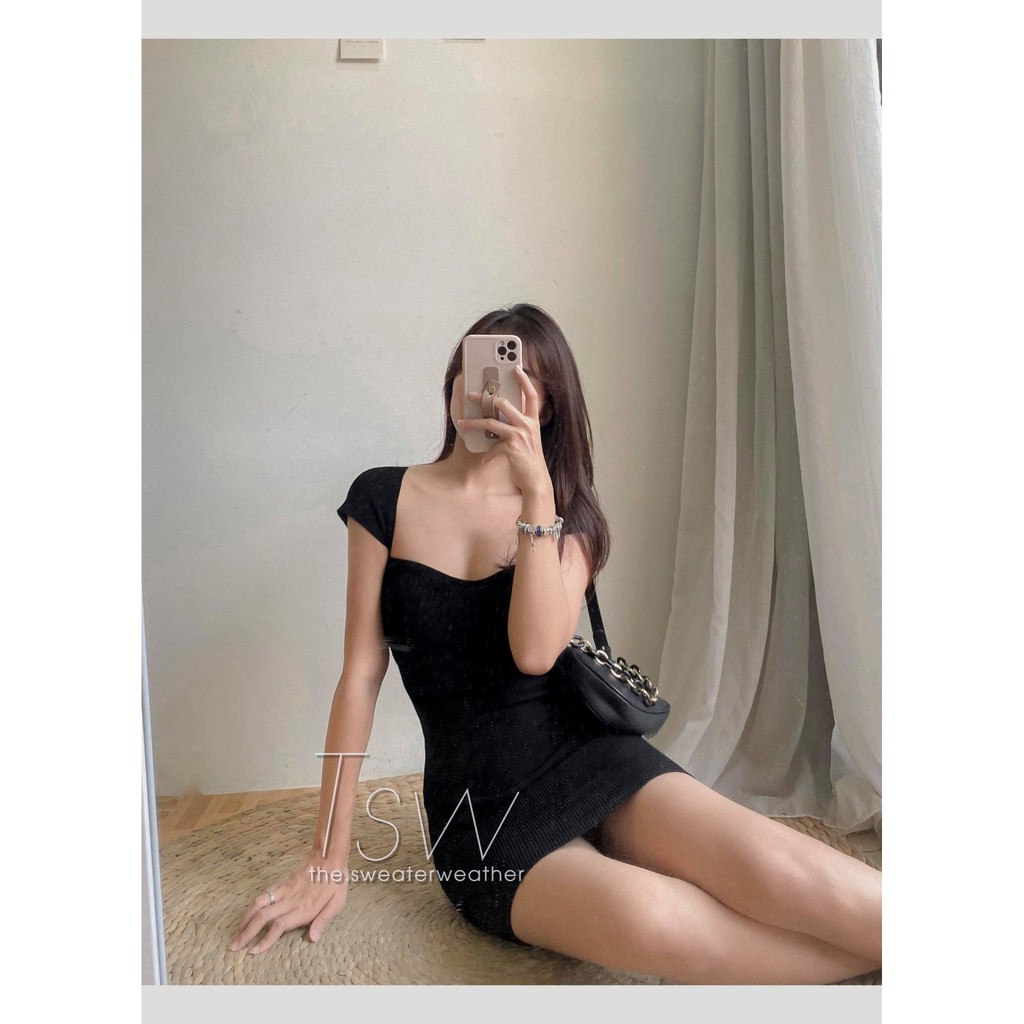 [Mã SKAMA06 giảm 8% tối đa 50K đơn 250K] Váy cổ vuông len tăm tay cộc (Ảnh thật) | BigBuy360 - bigbuy360.vn