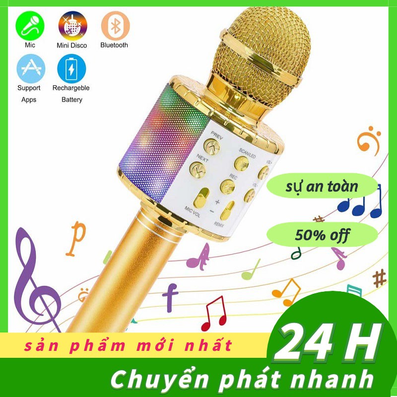 Micrô Karaoke Không dây Đèn LED Nâng cấp Mới Loa Bluetooth KTV Hát Nhạc Mikrofon WS858
