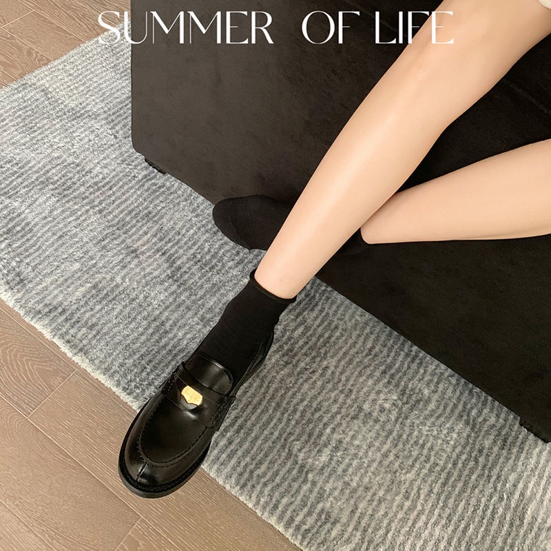 Giày Da Mềm Đế Dày Phối Khóa Vàng Phong Cách Anh Quốc Cho Nữ