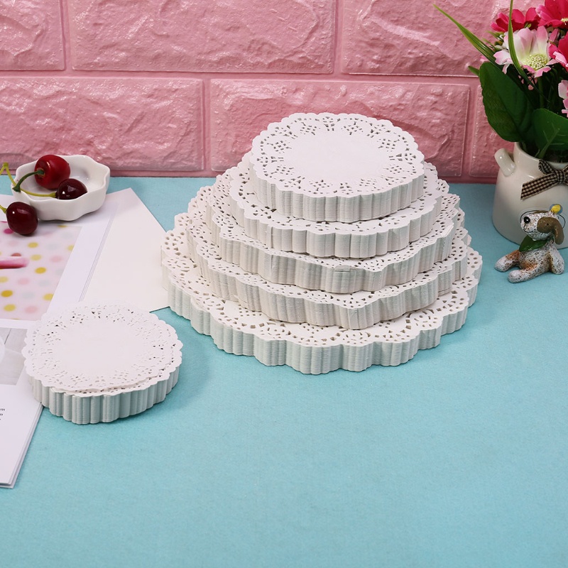 Set 200 miếng lót ly giấy hình tròn họa tiết ren trang trí bàn tiệc