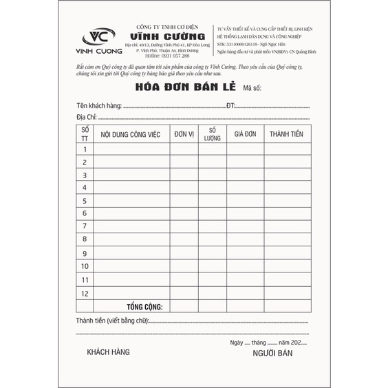 In hoá đơn theo yêu cầu
