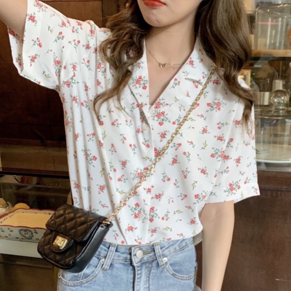 Áo Sơ Mi Chiffon Ngắn Tay In Họa Tiết Phong Cách Hàn Quốc Thời Trang Mùa Hè Mới Cho Nữ
